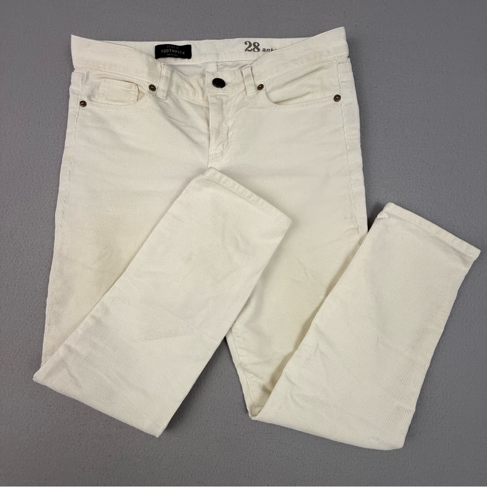 J. Crew Toothpick Jeans Womens 28 Ankle Soft Corduroy Straight Leg Cream Pockets